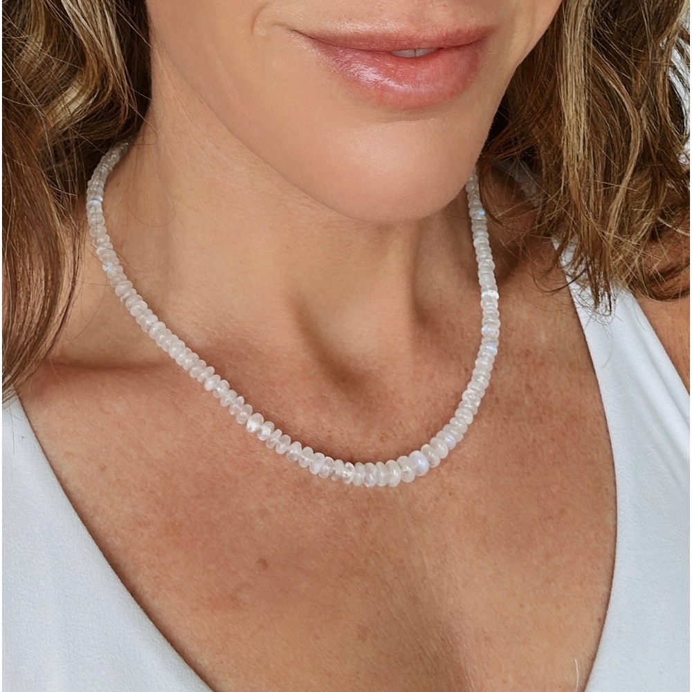 STUNNING Necklace AAA 100% Genuine Blue Fire Moonstone Beads Unique Gift for her